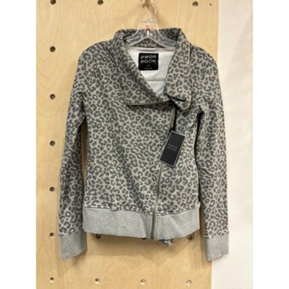 Pwdr Sweaters - Pwdr Room After Glow Stretch Terry Gray Collared Animal Full Zip Sweater Size S